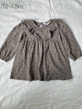 💙2/$25 Zara 12-18 Months Toddler Girl Dress Ruffle Tulip Neutral Cottagecore